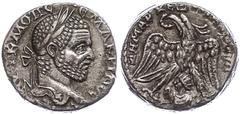 Ancient Coins Münzen der Römischen Provinzen Syrien, Emesa, Tetradrachme (12,66g), Macrinus, 217-218. Av: Kopf nach rechts, darum Umschrift. Rev: Adler mit Kranz von vorn, zwischen den Fängen die drap