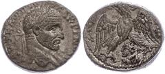 Ancient Coins Münzen der Römischen Provinzen Emesa, Tetradrachme (14,32g), Macrinus, 215-217. Av: Büste nach rechts, darum Umschrift. Rev: Stehender Adler von vorn, darunter die gepanzerte Büste des S