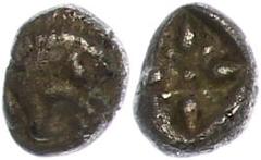 Ancient Coins Antike Münzen - Griechenland ca. 6. Jhd. v. Chr., Obol, Milet, Ionia. Av: Löwenkopf rechts. Rev: Sternförmiges Ornament in Quadratum Incusum. 1,09g, ss. ss Ancient Greek coins Approximat