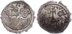 Ancient Coins Münzen Byzanz Constans II., 641-668, Hexagramm (6,36g), Konstantinopel. Av: Brustbild von Constans und Constantin IV. von vorn, darum Umschrift. Rev: Krückenkreuz auf Globus und drei Stu