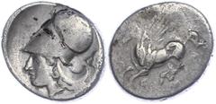 Ancient Coins Antike Münzen - Griechenland Korinth, Stater (8,45g), 3.-4. Jhd. v. Chr. Av: Pegasos nach links. Rev: Athenakopf mit korinthischem Helm nach links, rechts als Beizeichen tassalischer Hel