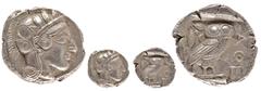 Ancient Coins Attika Athen, Tetradrachme (17,18g), ca. 415 v. Chr. Av: Athenekopf mit attischem Helm nach rechts. Rev: Eule nach rechts, dahinter Ölzweig und Mondsichel, davor "AOE". Svoronos Pl. 13, 