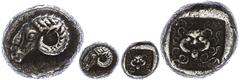 Ancient Coins Troas Kebren, Triobol (1,87g), ca. 5. Jhd. v. Chr. Av: Widderkopf nach links. Rev: Gorgoneion. SNG v. Aulock 7619, ss. ss Kebren, triobol (1.87g), approximate 5. Jhd. BC Av: ram's head l