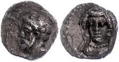 Ancient Coins Kilikien Kilikien, Tarsus?, Obol (0,51g), ca. 4. Jhd. v. Chr. Av: Büste des Herakles nach links. Rev: Weibliche Frontalbüste mit langem Schleier. SNG Levante 220, etwas dezentriert, ss s