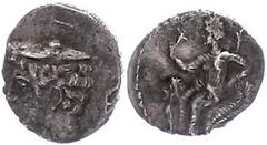 Ancient Coins Kilikien Kilikien, Tarus, Obol (0,71g), ca. 4. Jhd. v. Chr. Av: Hermeskopf mit Petasos nach links. Rev: Nach links thronende Aphrodite auf Greifenthron. SNG Levante 255, etwas dezentrier