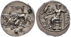Ancient Coins Kilikien Kilikien, Tarsus, Stater (10,92g), Mazaios, 361-334 v. Chr.. Av: Thronender Baaltars mit Adler, Ähre und Weinrebe. Rev: Löwe schlägt Stier, darüber und darunter Schrift. Vgl. SN