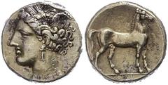 Ancient Coins Zeugitana Zeugitania, Karthago, Elektron Stater (7,49g), 310-270 v. Chr. Av: Kopf der Tanit nach links. Rev: Stehendes Pferd nach rechts. Jenkins/Lewis Gruppe VII, min. Belag, zwei Rands