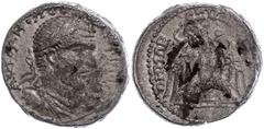 Ancient Coins Münzen der Römischen Provinzen Byblus, Tetradrachme (16,65g), Macrinus, 217-218. Av: Büste nach rechts, darum Umschrift. Rev: Adler nach links blickend, darum Umschrift. Prieur 1325, etw