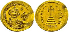 Ancient Coins Münzen Byzanz Heraclius, 610-641, Solidus (4,35g), Konstantinopel. Av: Büste von Heraclius und Heraclius Constantin von vorn, darum Umschrift. Rev: Krückenkreuz auf drei Stufen, darum Um