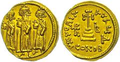 Ancient Coins Münzen Byzanz Heraclius, 610-641, Solidus (4,43g), Konstantinopel. Av: Heraclonas, Heraclius und Heraclius Constantin frontal stehend. Rev: Krückenkreuz auf drei Stufen, links und rechts
