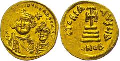 Ancient Coins Münzen Byzanz Heraclius, 610/611-641, Solidus (4,47g), Konstantinopel. Av: Die Brustbilder des Heraclius und des Heraclius Constantin von vorn, darum Umschrift. Rev: Krückenkreuz auf dre