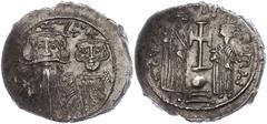 Ancient Coins Münzen Byzanz Constans II., 641-668, Hexagramm (6,27g), Konstantinopel. Av: Brustbild Constans II. und Constantin IV. von vorn, darum Umschrift. Rev: Krückenkreuz auf Globus und drei Stu