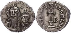 Ancient Coins Münzen Byzanz Constans II., 641-668, Hexagramm (6,77g), Konstantinopel. Av: Brustbild Constans II. und Constantin IV. von vorn, darum Umschrift. Rev: Krückenkreuz auf Globus und drei Stu