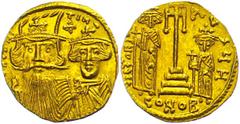 Ancient Coins Münzen Byzanz Constans II., 641-668, Solidus (4,31g), Konstantinopel. Av: Die Büsten von Constans II. und Constantinus IV. von vorn, darum Umschrift. Rev: Krückenkreuz auf drei Stufen zw