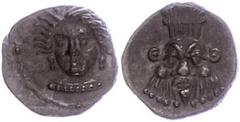 Ancient Coins Kilikien Kilikien, unbestimmte Münzstätte, Obol (0,74g), ca. 4. Jhd. v. Chr. Av: Weiblicher Kopf von vorn. Rev: Kopf des Bes von vorn. SNG Levante 233, SNG France 486, schöne dunkle Pati