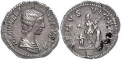 Ancient Coins Münzen Römische Kaiserzeit Plautilla, 202-205, Denar (1,63g). Av: Büste nach rechts, darum Umschrift. Rev: Venus nach links stehend, darum "VENVS VICTRIX". Kratzer auf Revers, ss-vz. ss-