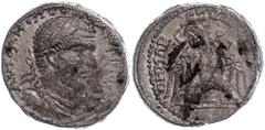Ancient Coins Münzen der Römischen Provinzen Byblus, Tetradrachme (16,65g), Macrinus, 217-218. Av: Büste nach rechts, darum Umschrift. Rev: Adler nach links blickend, darum Umschrift. Prieur 1325, etw