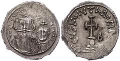 Ancient Coins Münzen Byzanz Constans II., 641-668, Hexagramm (6,61g), Konstantinopel. Av: Brustbild Constans II. und Constantin IV. von vorn, darum Umschrift. Rev: Krückenkreuz auf Globus und drei Stu