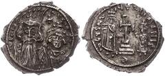 Ancient Coins Münzen Byzanz Constans II., 641-668, Hexagramm (6,62g), Konstantinopel. Av: Brustbild Constans II. und Constantin IV. von vorn, darum Umschrift. Rev: Krückenkreuz auf Globus und drei Stu
