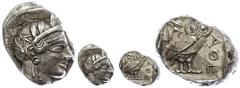 Ancient Coins Attika Athen, Tetradrachme (17,23g), ca. 421-415 v. Chr. Av: Athenekopf mit attischem Helm nach rechts. Rev: Eule nach rechts, dahinter Ölzweig und Mondsichel, davor "AOE". Svoronos Pl. 