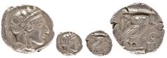 Ancient Coins Attika Athen, Tetradrachme (17,18g), ca. 415 v. Chr. Av: Athenekopf mit attischem Helm nach rechts. Rev: Eule nach rechts, dahinter Ölzweig und Mondsichel, davor "AOE". Svoronos Pl. 13, 