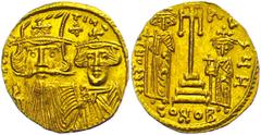 Ancient Coins Münzen Byzanz Constans II., 641-668, Solidus (4,31g), Konstantinopel. Av: Die Büsten von Constans II. und Constantinus IV. von vorn, darum Umschrift. Rev: Krückenkreuz auf drei Stufen zw