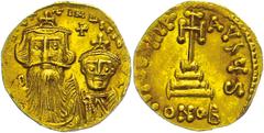 Ancient Coins Münzen Byzanz Constans II., 641-668, Solidus (4,44g), Konstantinopel. Av: Die Büsten von Constans II. und Constantinus IV. von vorn, darum Umschrift. Rev: Krückenkreuz auf drei Stufen, d