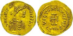 Ancient Coins Münzen Byzanz Constans II., 641-668, Tremissis (1,42g), Konstantinopel. Av: Brustbild nach rechts, darum Umschrift. Rev: Krückenkreuz, darum Umschrift. Sear 984, ss+. Coins Byzantium Con