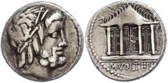 Ancient Coins Münzen Römische Republik M. Volteius M. f., Denar (3,77g), 78 v. Chr., Rom. Av: Jupiterkopf nach rechts. Rev: Versäuliger Tempel, darunter "M VOLTEI M F". Albert 1280, Cr. 385/1, ss. ss 