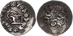 Ancient Coins Mysia Pergamon, Cistophor (12,15g), ca. 76 v. Chr.. Av: Cista mystica im Efeukranz. Rev: Bogentasche zwischen zwei Schlangen. SNG von Aulock 1369, ss. ss Pergamum, Cistophor (12, 15g), a