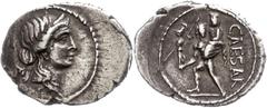 Ancient Coins Münzen Römische Republik C. Julius Caesar, Denar (3,56g), 47/46 v. Chr., Mzst. in Aufrika. Av: Venuskopf mit Diadem nach rechts. Rev: Aeneas trägt seinen Vater Anchises und das Palladium