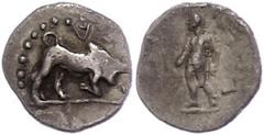 Ancient Coins Kilikien Kleinasien, unbestimmte Münzstätte (Kilikien?), Obol (0,60g). Av: Stier nach rechts, darum Perlkreis. Rev: Stehende Gestalt nach links blickend. SNG von Aulock -, sehr selten!, 