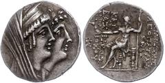 Ancient Coins Syrien Tetradrachme (16,37g),125-121 v. Chr., Ptolemais, Kleopatra Thea und Antiochos VIII. Av: Kopf der Kleopatra Thea mit Diadem nach rechts, dahinter der Kopf des Antiochos VIII. nach
