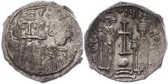 Ancient Coins Münzen Byzanz Constans II., 641-668, Hexagramm (6,34g), Konstantinopel. Av: Brustbild Constans II. und Constantin IV. von vorn, darum Umschrift. Rev: Krückenkreuz auf Globus und drei Stu