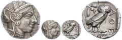 Ancient Coins Attika Athen, Tetradrachme (17,18g), ca. 479-393 v. Chr. Av: Athenekopf mit attischem Helm nach rechts. Rev: Eule nach rechts, dahinter Ölzweig und Mondsichel, davor "AOE". SNG Cop. 31-4