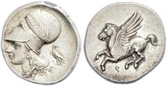 Ancient Coins Korinth Stater (8,54g), vor 315 v. Chr. Av: Pegasus nach links. Rev: Athenakopf mit korinthischem Helm, dahinter Adler. SNG Cop. 73/74, vz. vz Corinth Stater (8, 54g), before 315 BC Av: 