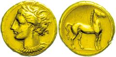 Ancient Coins Zeugitana Karthago, Elektron Stater (7,56g), 310-290 v. Chr. Av: Kopf der Tanit nach links. Rev: Stehendes Pferd nach rechts. Jenkins/Lewis Gruppe V, Nr. 249-253, Kratzer, Graffito "M" a