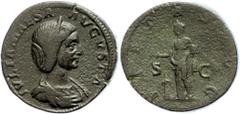 Ancient Coins Münzen Römische Kaiserzeit Julia Maesa, 218-222, Sesterz (20,70g), Rom. geprägt unter Elagabalus. Av: Büste nach rechts, darum Umschrift. Rev: Stehende Pietas zwischen "SC" nach links, d
