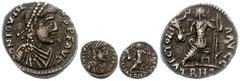 Ancient Coins Münzen Römische Kaiserzeit Jovinus, 411-412, Siliqua (1,25g), Treveri (Trier). Av: Büste nach rechts, darum Umschrift. Rev: Sitzende Roma nach links, darum Umschrift. RIC 1711, ss. Selte