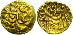 Ancient Coins Münzen Kelten Gallien, Ambiani, Stater (6,26g), Gold, ca. 1. Jhd. v. Chr. Av: Stilisierter Kopf nach rechts. Rev: Stilisiertes Pferd nach rechts, darüber und darunter Kugeln. Vgl. Seaby 