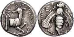 Ancient Coins Ionien Ephesus, Stater (15,07g), ca. 4. Jhd. v. Chr. Av: Biene mit stark geschweiften Flügelkanten. Rev: Hirschprotome nach rechts, dahinter Dattelpalme. Avers dezentriert, ss. ss Ionia 