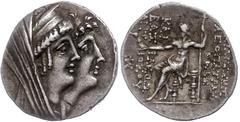 Ancient Coins Syrien Tetradrachme (16,37g),125-121 v. Chr., Ptolemais, Kleopatra Thea und Antiochos VIII. Av: Kopf der Kleopatra Thea mit Diadem nach rechts, dahinter der Kopf des Antiochos VIII. nach
