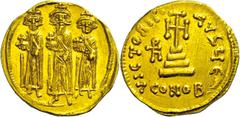 Ancient Coins Münzen Byzanz Heraclius, 610-641, Solidus (4,48g), Konstantinopel. Av: Heraclius zwischen Heraclius Constantin und Heraclonas von vorn. Rev: Krückenkreuz auf drei Stufen, rechts Christog