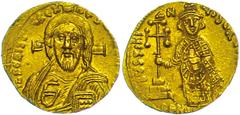Ancient Coins Münzen Byzanz Justinianus II., 692-695, Solidus (4,47g), Konstantinopel. Av: Büste Christi von vorn, dahinter die Arme des Kreuzes, darum Umschrift. Rev: Justinianus frontal stehend, in 
