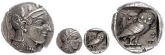 Ancient Coins Attika Tetradrachme (17,08g), um 450 v. Chr. Av: Athenekopf mit attischem Helm nach rechts. Rev: Eule nach rechts, dahinter Ölzweig und Mondsichel, davor "AOE". Svoronos Pl. 10, Nr. 2, b