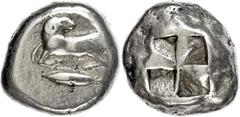 Ancient Coins Mysia Kyzikos, Elektron Stater (16,03g), ca. 500-450 v. Chr. Av: Widder auf Thunfisch. Rev: Quadratum incusum. SNG von Aulock 1190, ss. ss Mysia Cyzicus, electron stater (16, 03g), appro