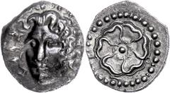 Ancient Coins Karien Rhodos, Drachme (3,68g), 88/42 v. Chr.-14 n. Chr. Av: Heloiskopf von vorn. Rev: Rose im Perlkreis. Ss+. ss Caria Rhodes, drachm (3, 68g), 88 / 42 before Christ 14 to Chr. Av: Heli