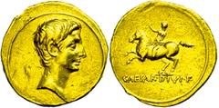Ancient Coins Münzen Römische Kaiserzeit Augustus, 27 v. Chr. - 14. n. Chr., Aureus (7,94g), Münzstätte in Italien (Brundisium oder Rom). Av: Kopf des Octavian nach rechts. Rev: Octavian zu Pferde nac