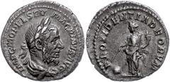 Ancient Coins Münzen Römische Kaiserzeit Macrinus, 218, Denar (3,23g), Rom. Av: Büste nach rechts, darum "IMP C M OPEL SEV MACRINVS AVG". Rev: Stehende Providentia mit Füllhorn und gesenktem Stab über