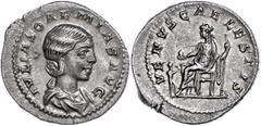 Ancient Coins Münzen Römische Kaiserzeit Julia Soaemias, 219, Denar (3,30g), Rom. Av: Büste nach rechts, darum "IVLIA SOAEMIAS AVG". Rev: Thronende Venus mit Apfel und Zepter nach links, davor ein Kin